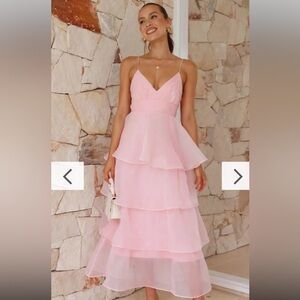 Chic Layered Pink Midi Dress